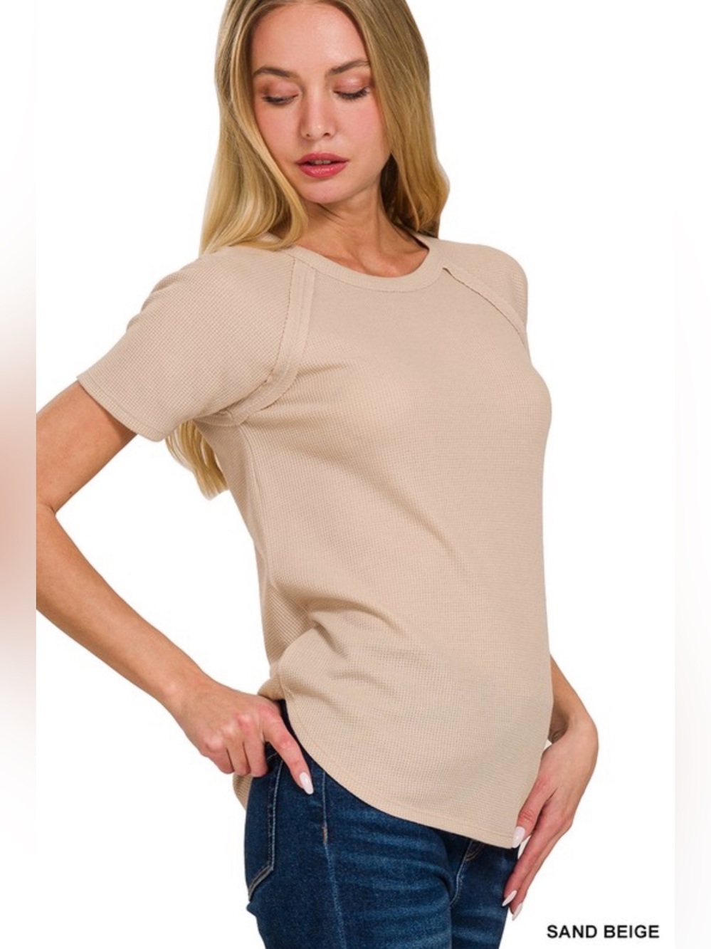 Women’s Short Sleeve Crewneck Top in Beige